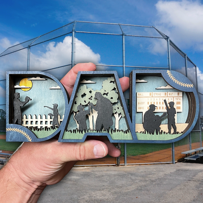 PRE-ORDER - "DAD" 3D Layered Wood Art - Baseball Shelf Decor